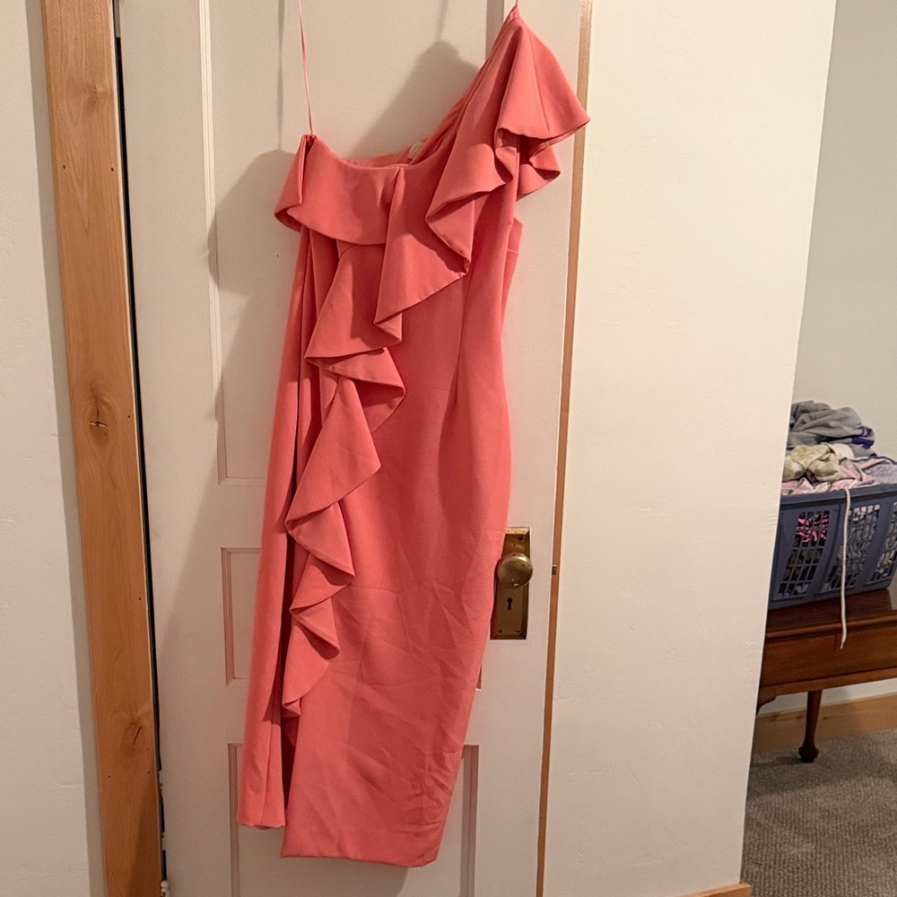 KEEPSAKE the Label Coral One-Shoulder Ruffle Dress